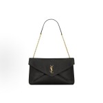 SAINT LAURENT YSL ENVELOPE, a gold metal accessory patchwork design envelope bag, crossbody single-shoulder bag, large size for women, black